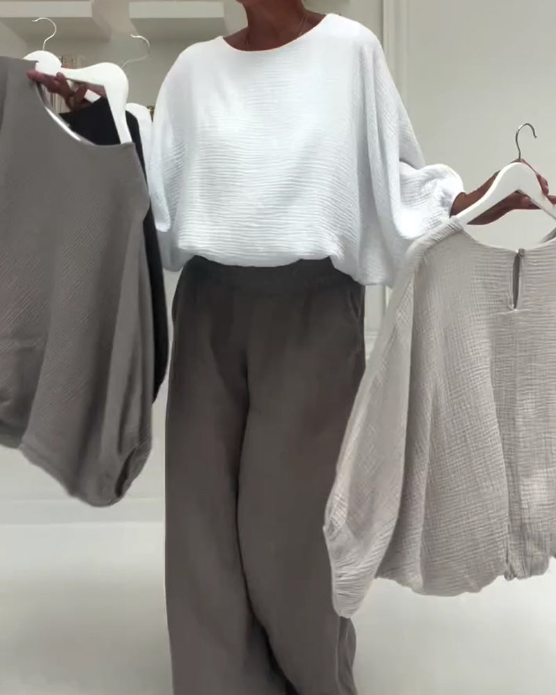 Blus Elegant Veckad Fladdermus-Ärm
