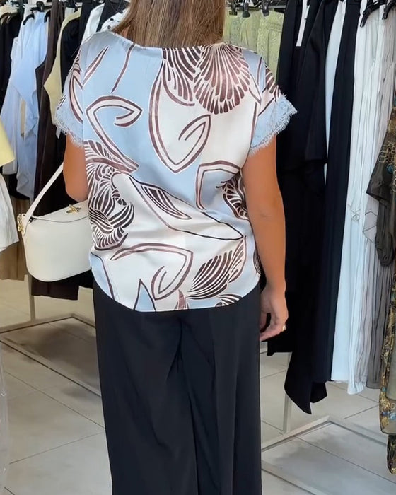Blus Med Runt Halsband Snörning Oregelbunden