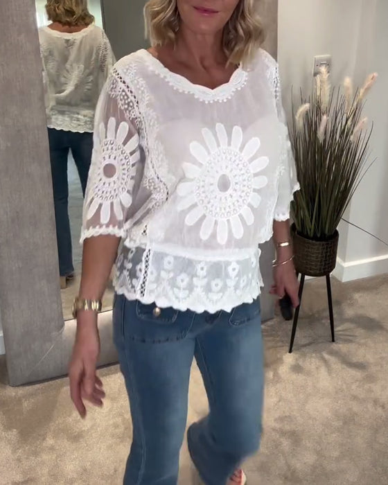 Blus Broderad Fladdermus Spets