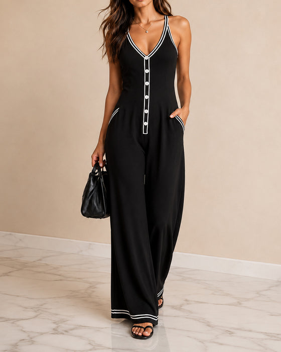 Jumpsuit Ärmlös Kontrast Spagettiband