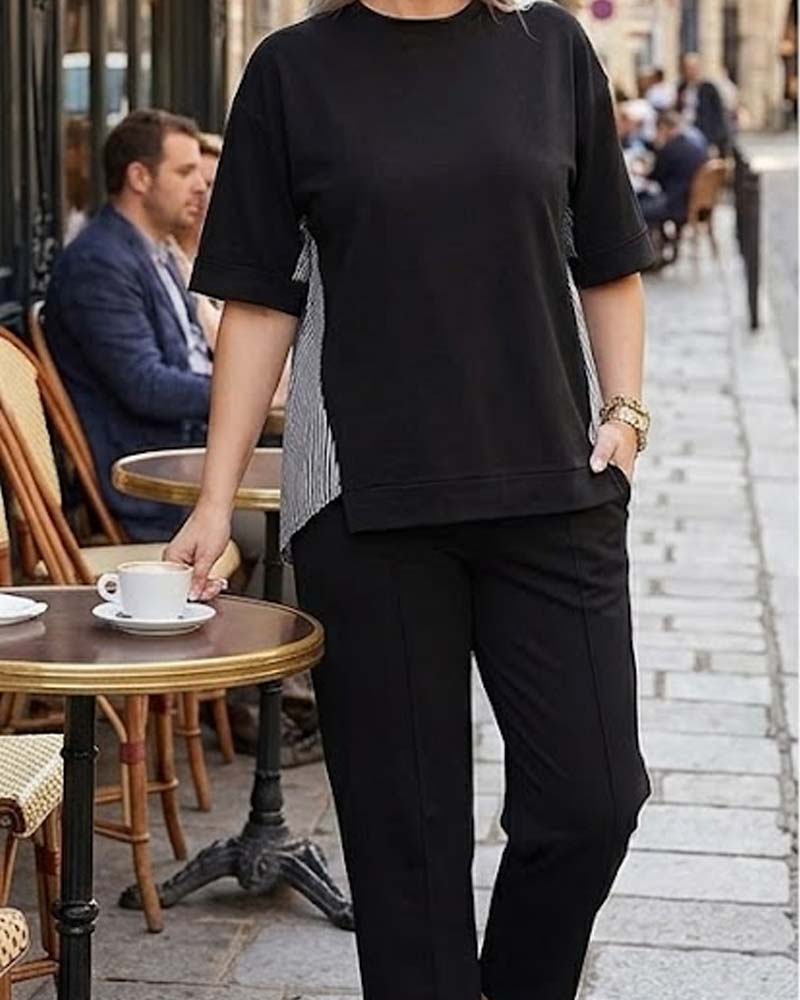 Casual blus med lapptäcke av kritstreck