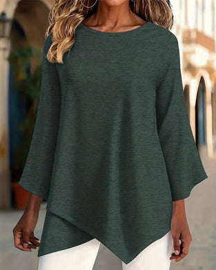 Topp Oregelbunden Fåll Rund Hals Långärmad