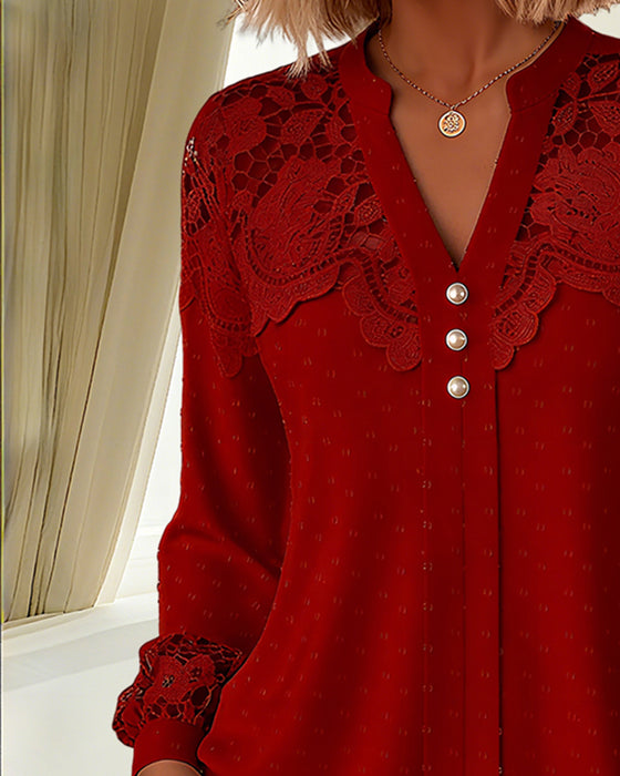 Lössittande Blus Med V-Ringning Och Sömskarvning