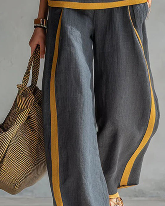 Tvådelad Set Ärmlös Casual Färgblockerad