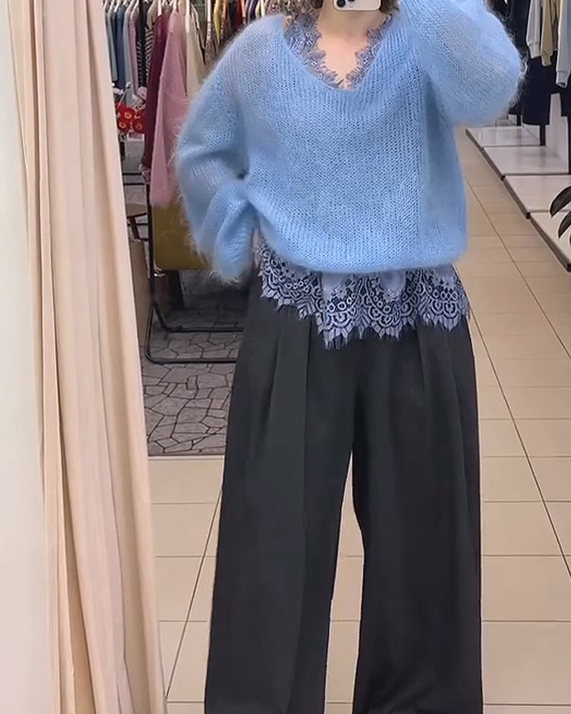 Pullover V-Hals Solid Lapptäcke