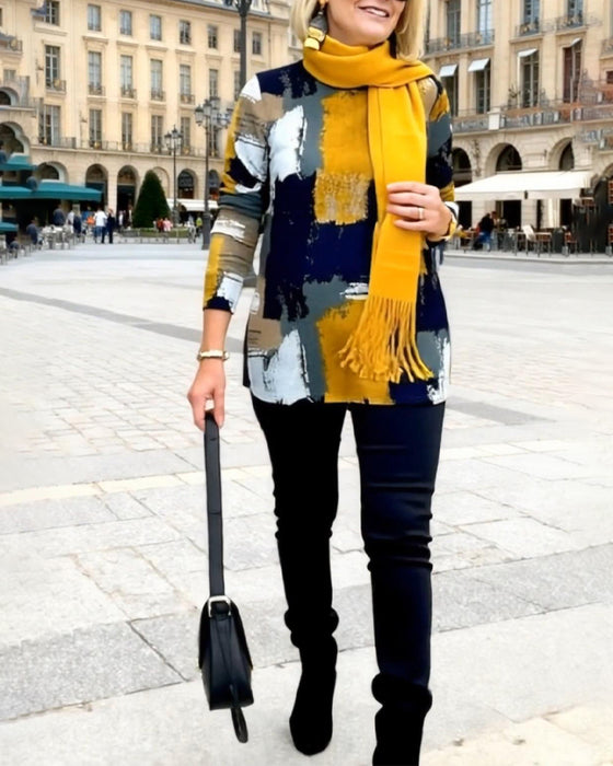 Modell T-Tröja Med Långa Ärmar Och Tryck