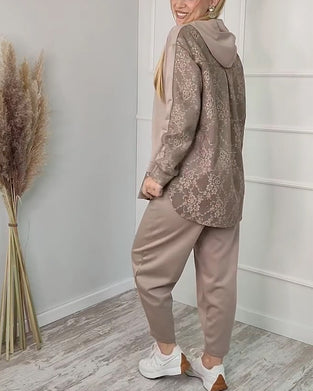 Tvådelat Set Moderiktig Långärmad Lapptäcks Jacquard