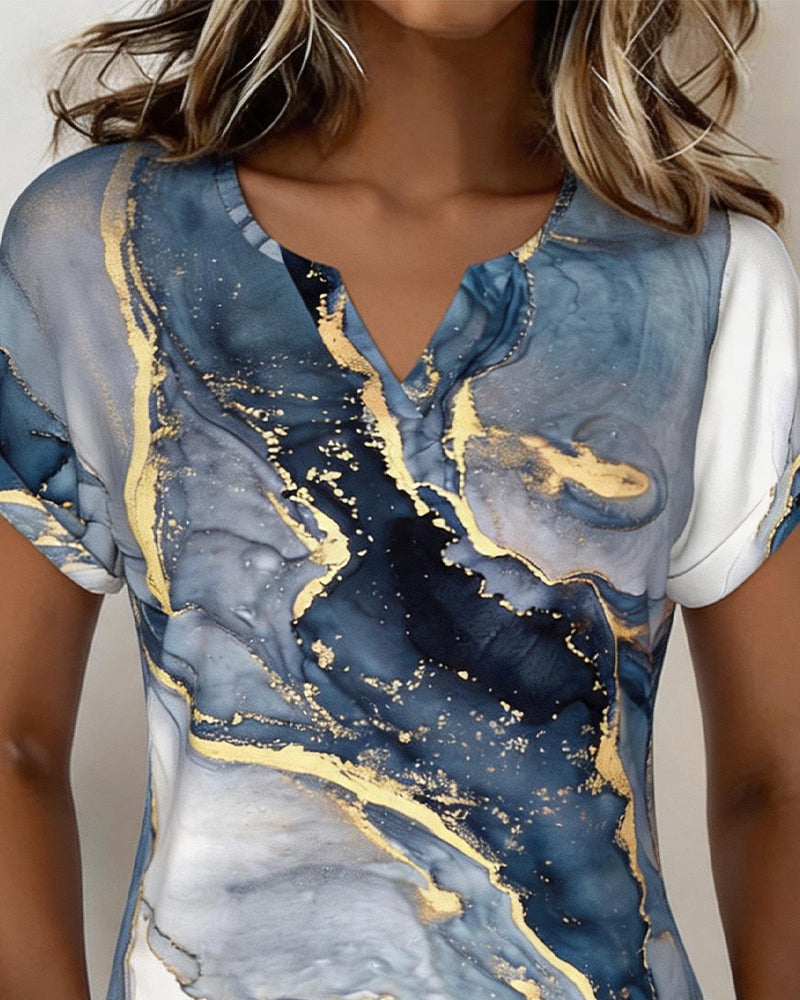T-Shirt Marmor Tryck V-Hals