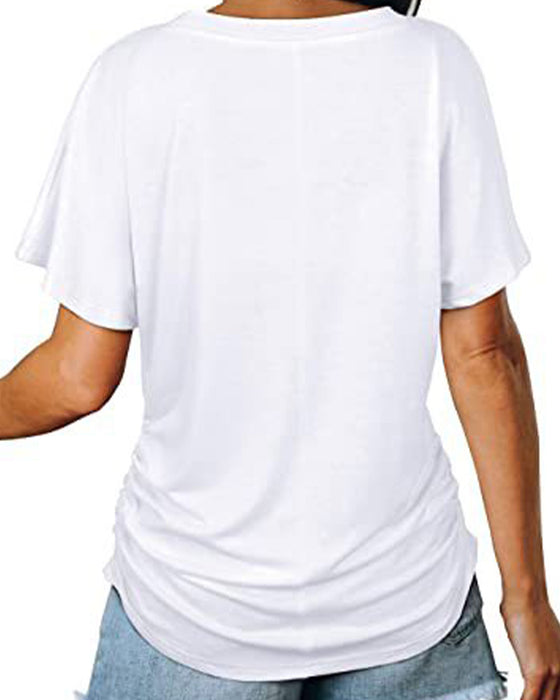 T-Shirt Veckad Enfärgad V-Ringning