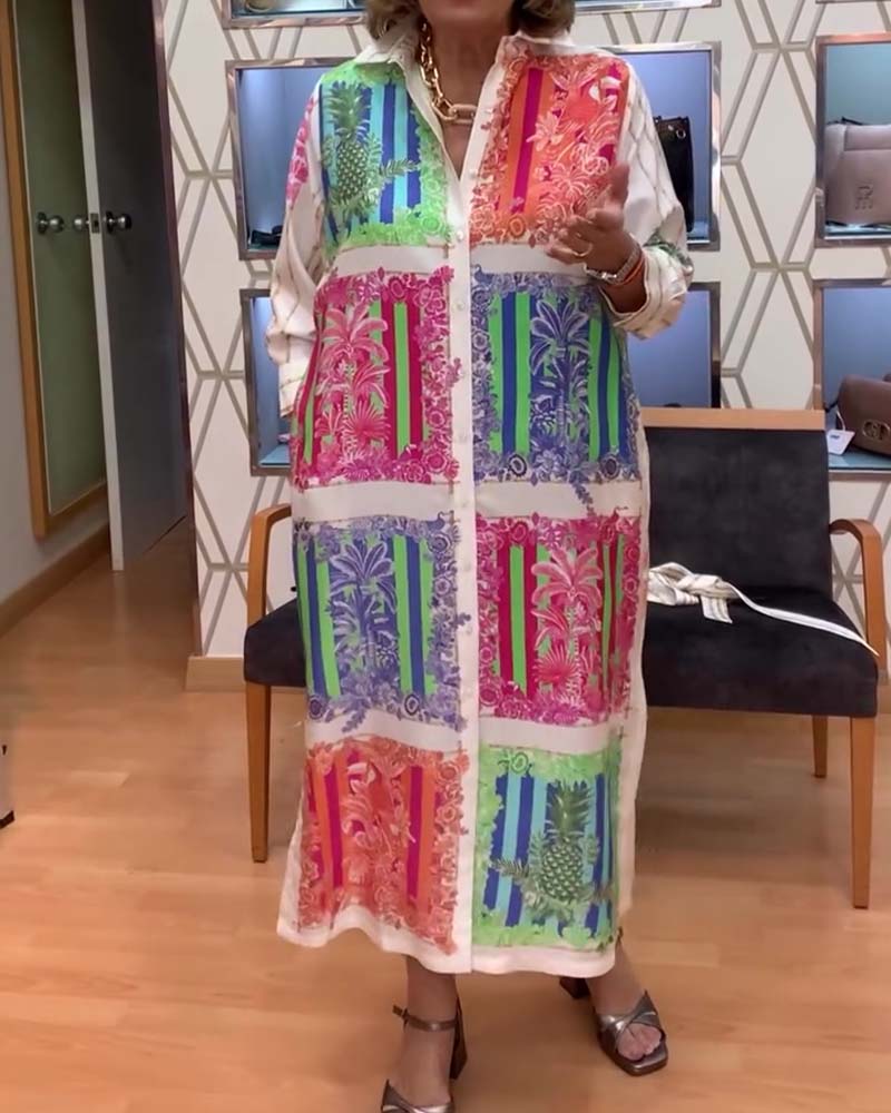 Klänning Patchwork Tryckt Lång Skjorta