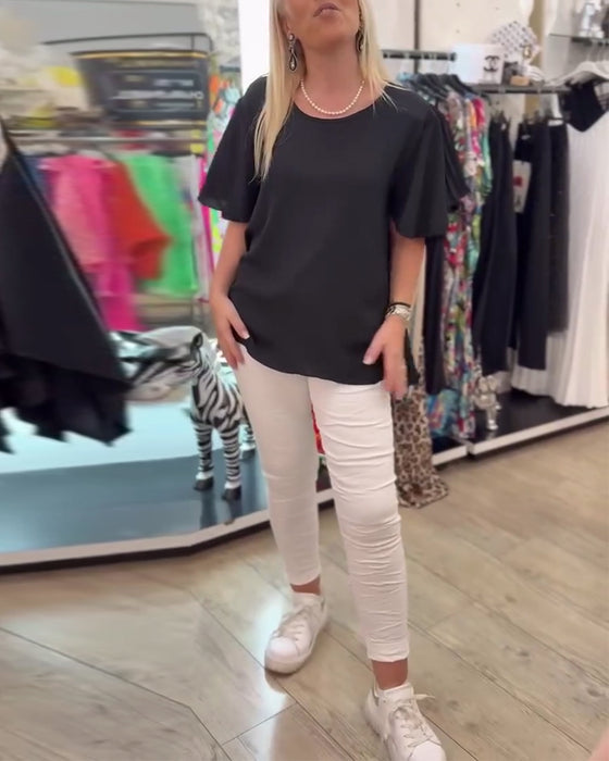 Blus Rund Hals Enfärgad
