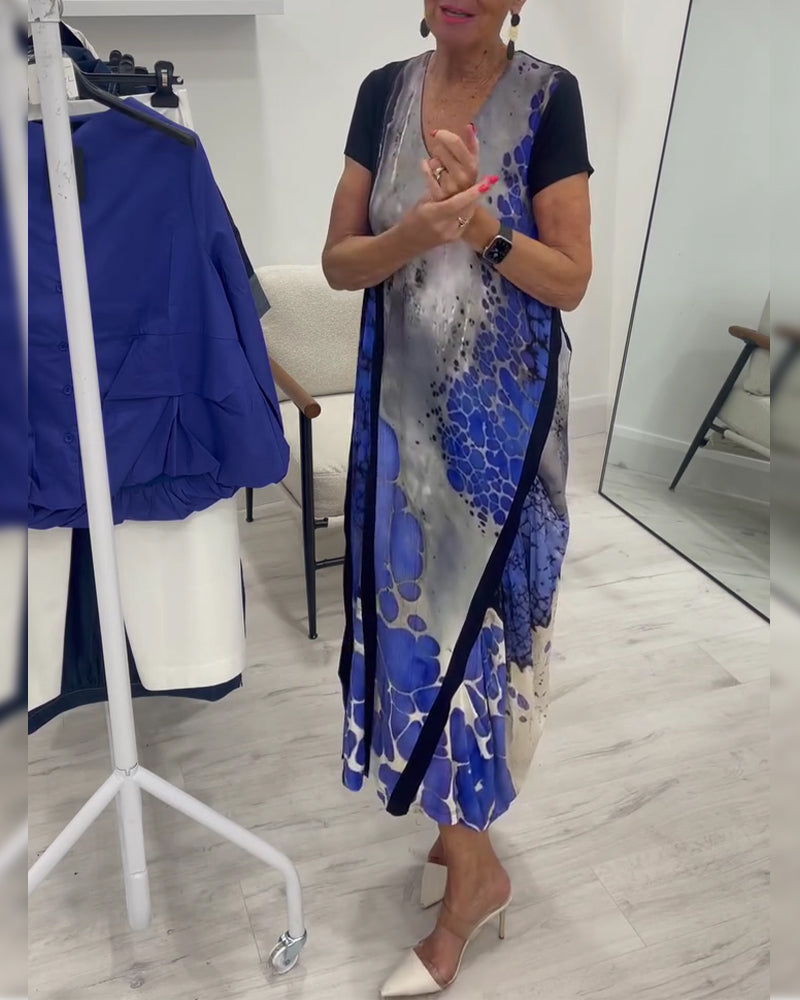 Klänning Bläck Tvätta Tryck Lång