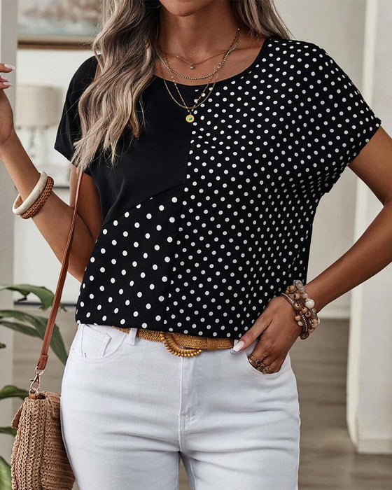 T-shirt Rund Hals Polka Dots Tryck