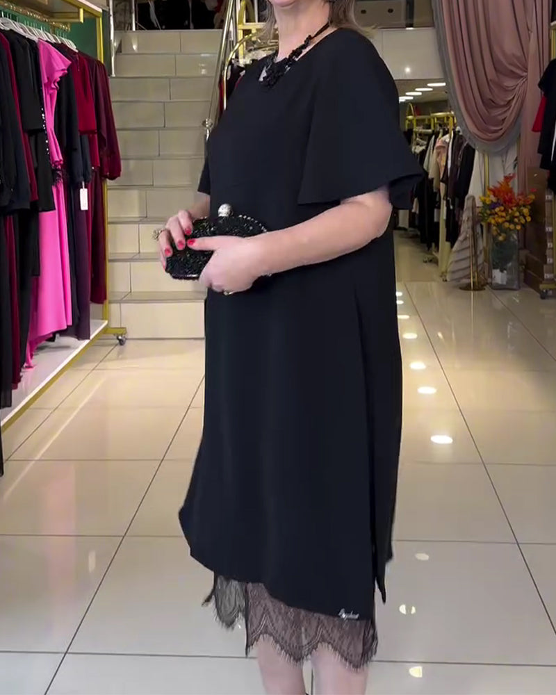 Klänning Spets Skaftning Plusstorlek Slits