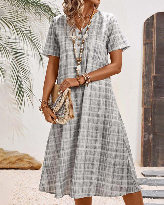 Klänning Kortärmad Rutig Vardaglig