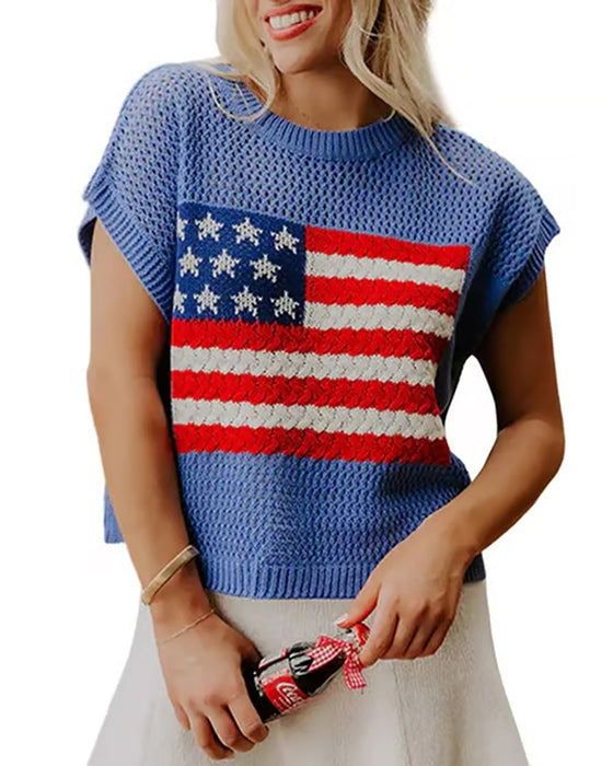 Pullover Flagga Mönster Crewneck