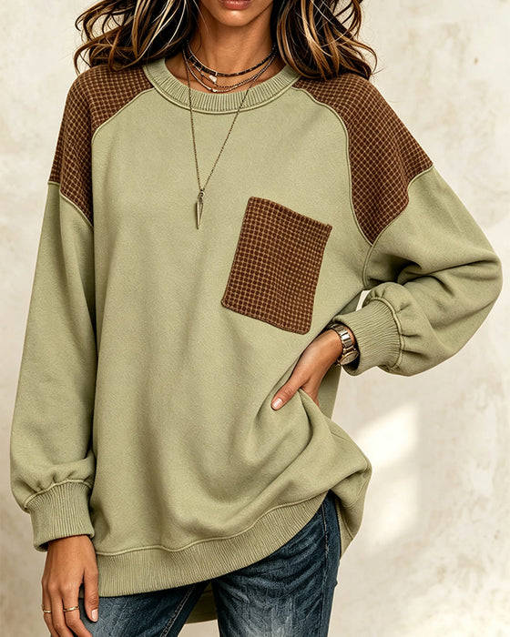Sweatshirt Rund Halsringning Kontrast Casual