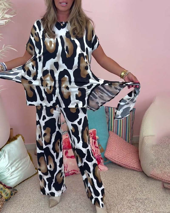 Leopardmönstrat avslappnad spets i två delar