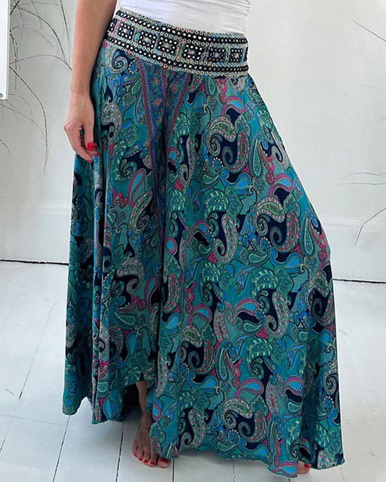 🌸 Mönstrad Avslappnad Halvlång Kjol