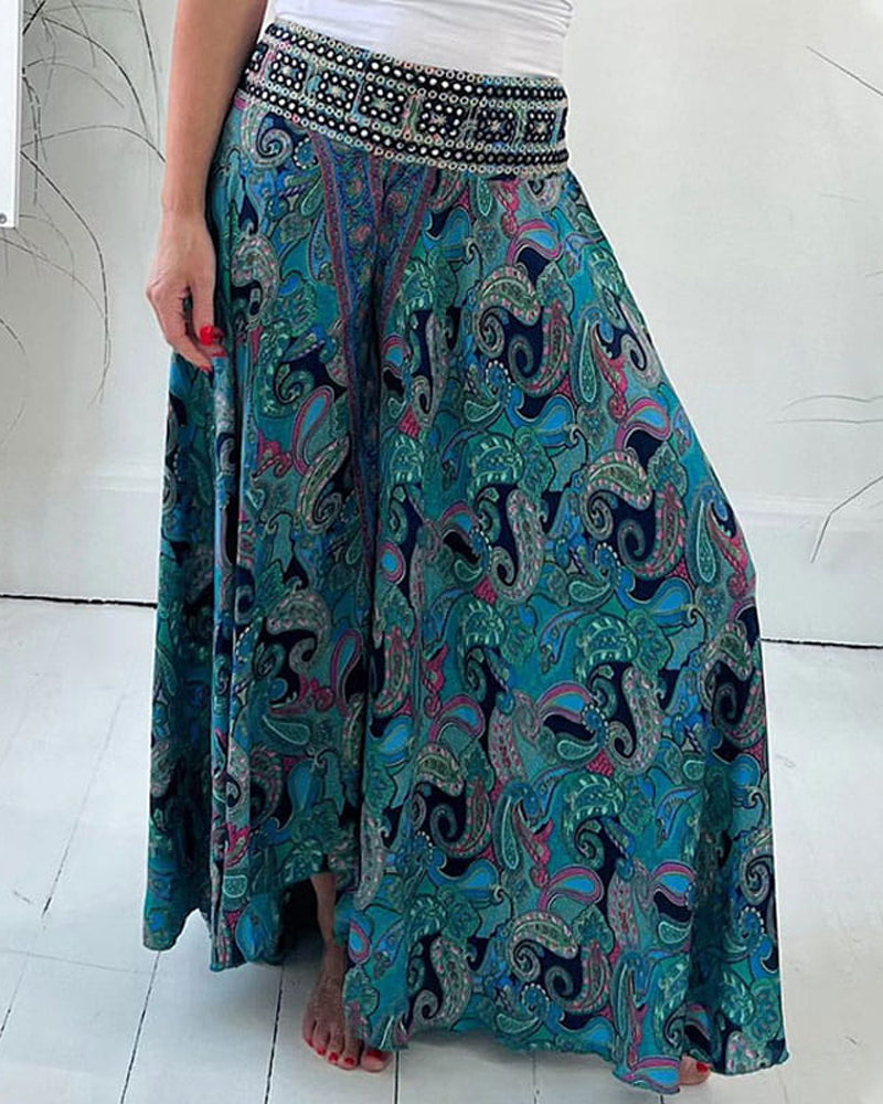 🌸 Mönstrad Avslappnad Halvlång Kjol