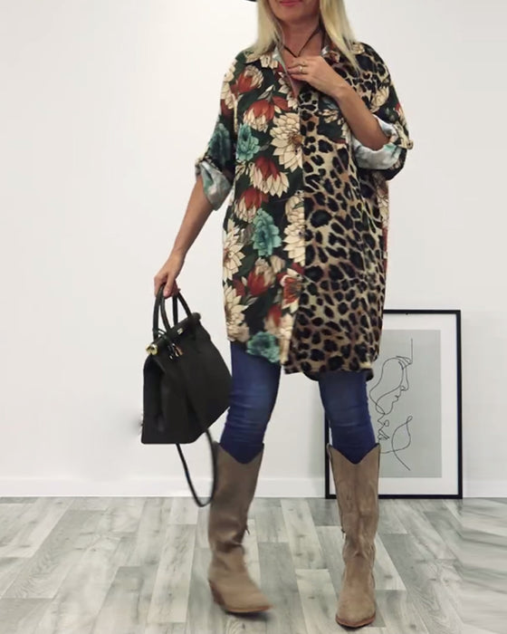 Lapelskjorta i leopardmönstrad patchwork