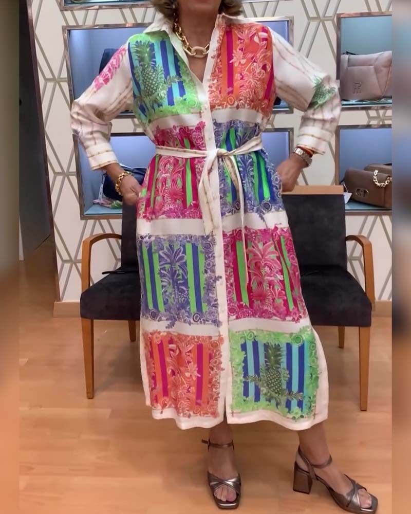 Klänning Patchwork Tryckt Lång Skjorta