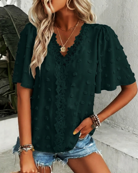 Blus Sammanfogad Jacquard Volangärm
