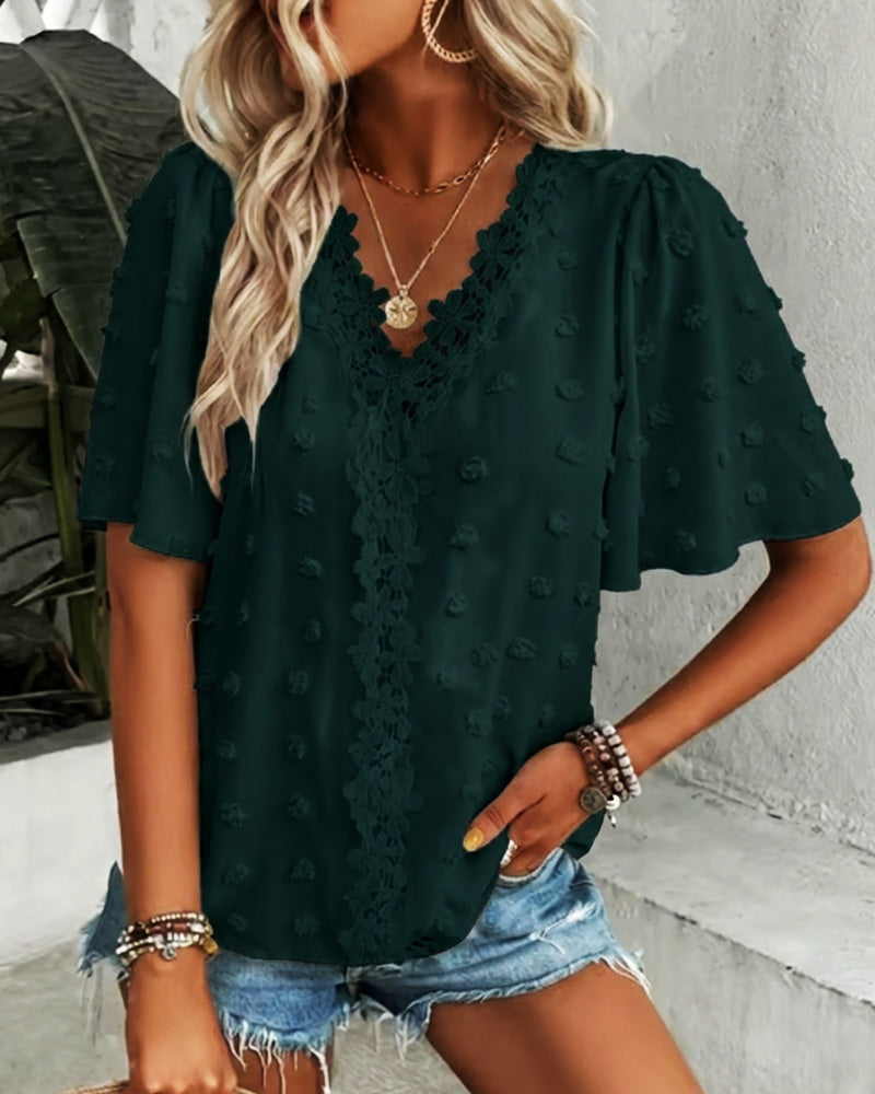 Blus Sammanfogad Jacquard Volangärm