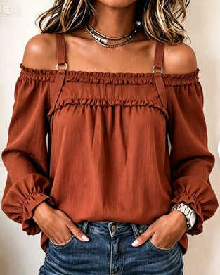 Blusar Off-Shoulder Spagetti Axelband Puff Ärm