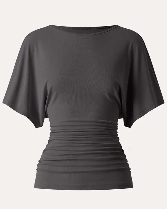 Blus Casual Solid Veckad Kort Ärm