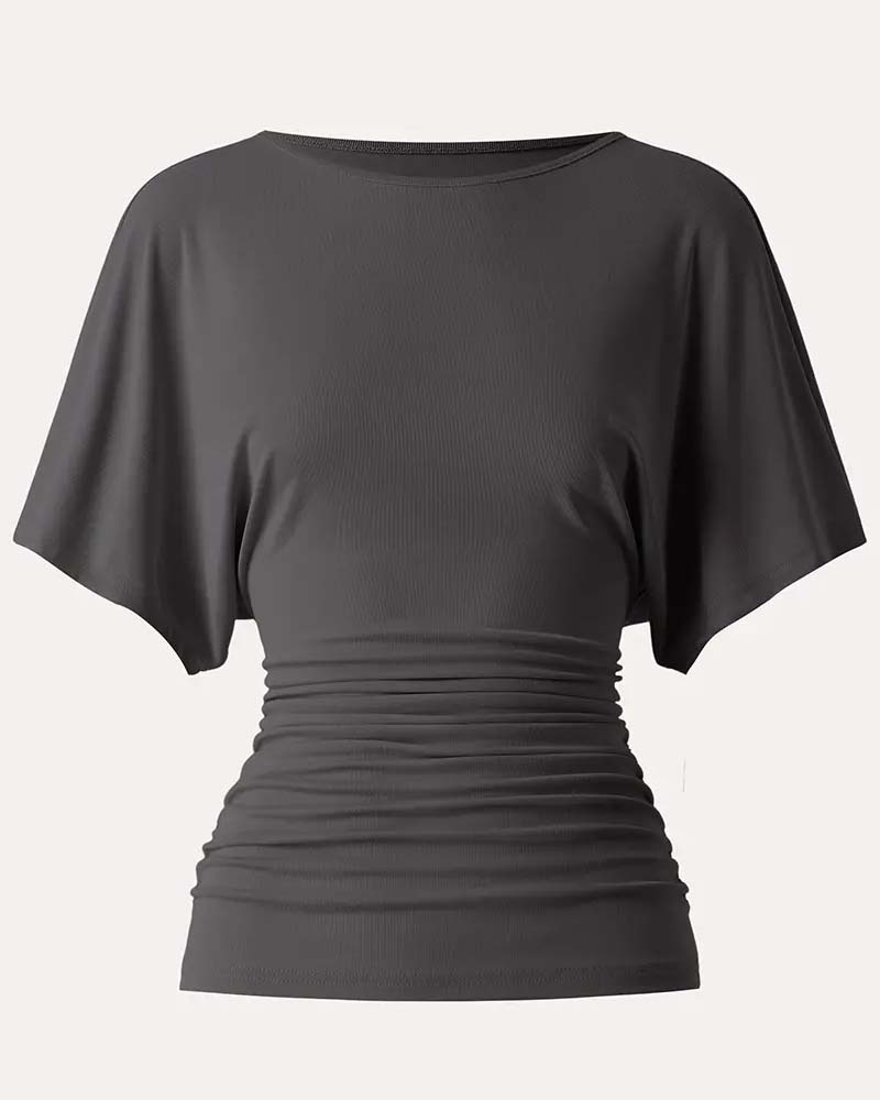 Blus Casual Solid Veckad Kort Ärm