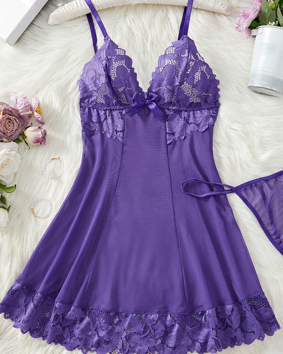 Lingerie Solid Färg V-Hals Spets