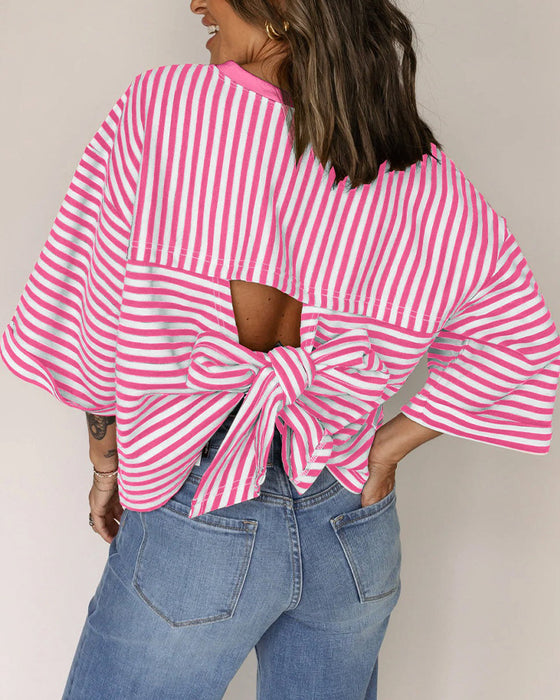 T-Shirt Rundhals Rygg Urholkning Ränder