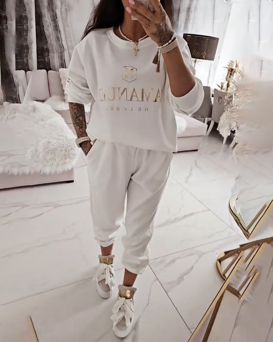 Set Sportig Casual Tryckt Tvådelad