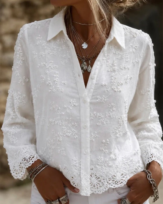 Blus Stilig Spets Patchwork Solid