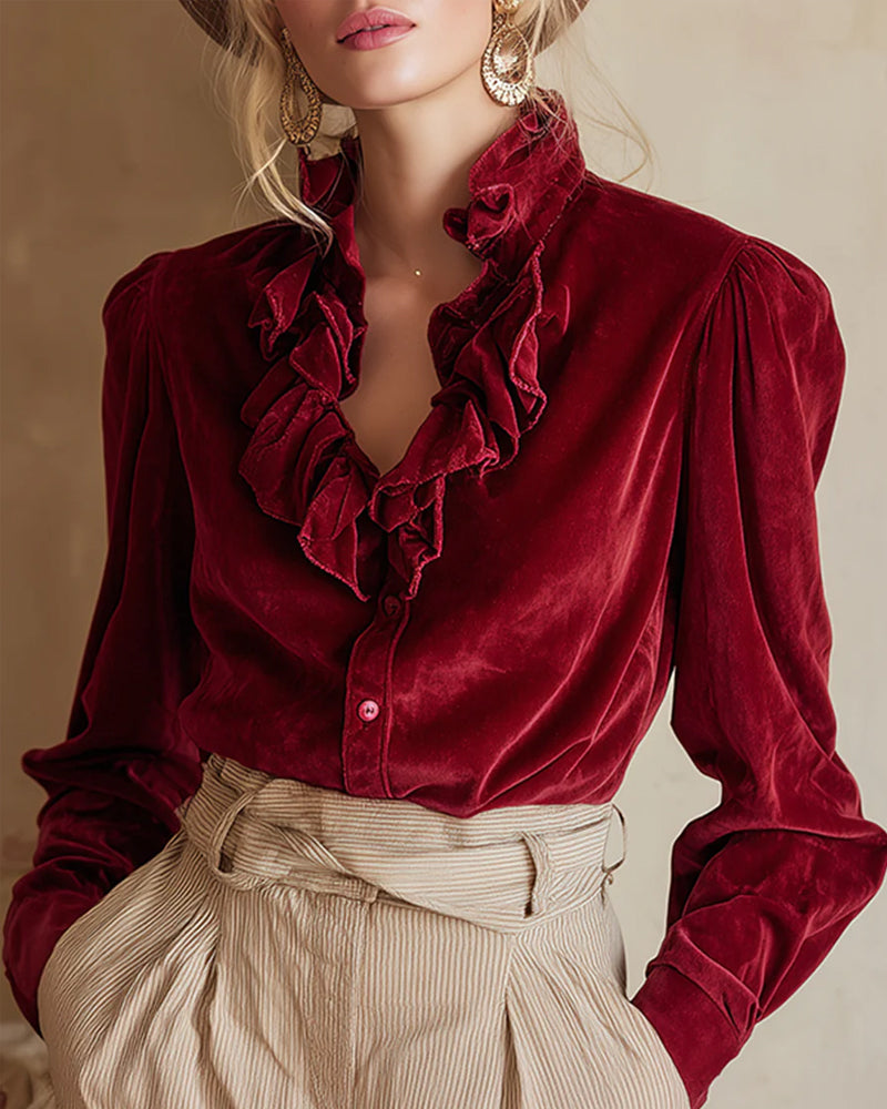 Top Med Volangdetalj Och Puffärm Design