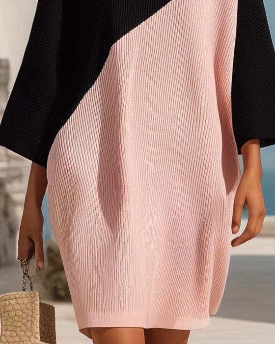 Dress Runda Halsen Färgblock Shift