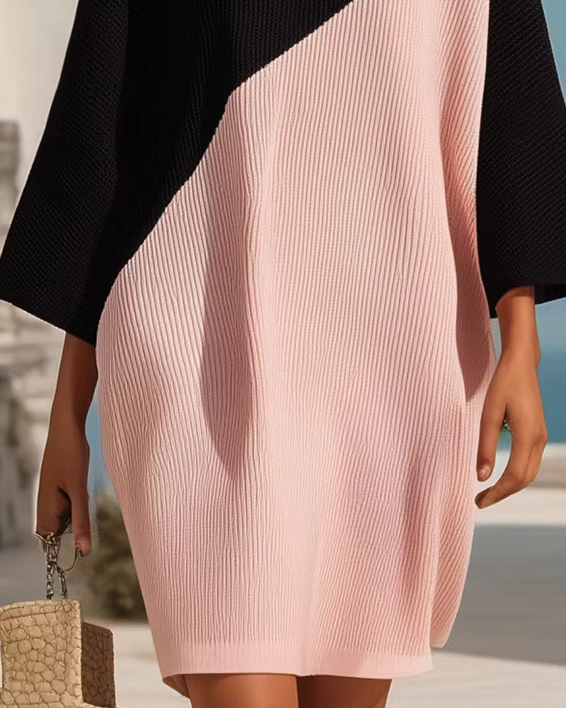 Dress Runda Halsen Färgblock Shift