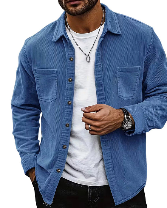 👔 Herr Casual Manchesterskjortjacka – Klassisk Textur Möter Vardagskomfort