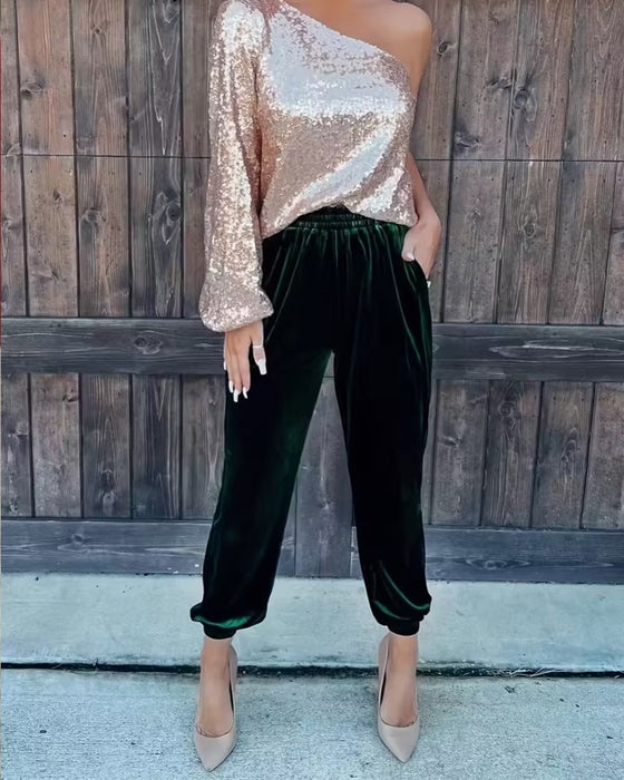 Byxor Högmidjejogger I Enfärg