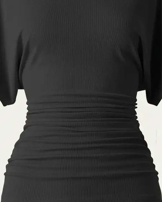 Blus Casual Solid Veckad Kort Ärm