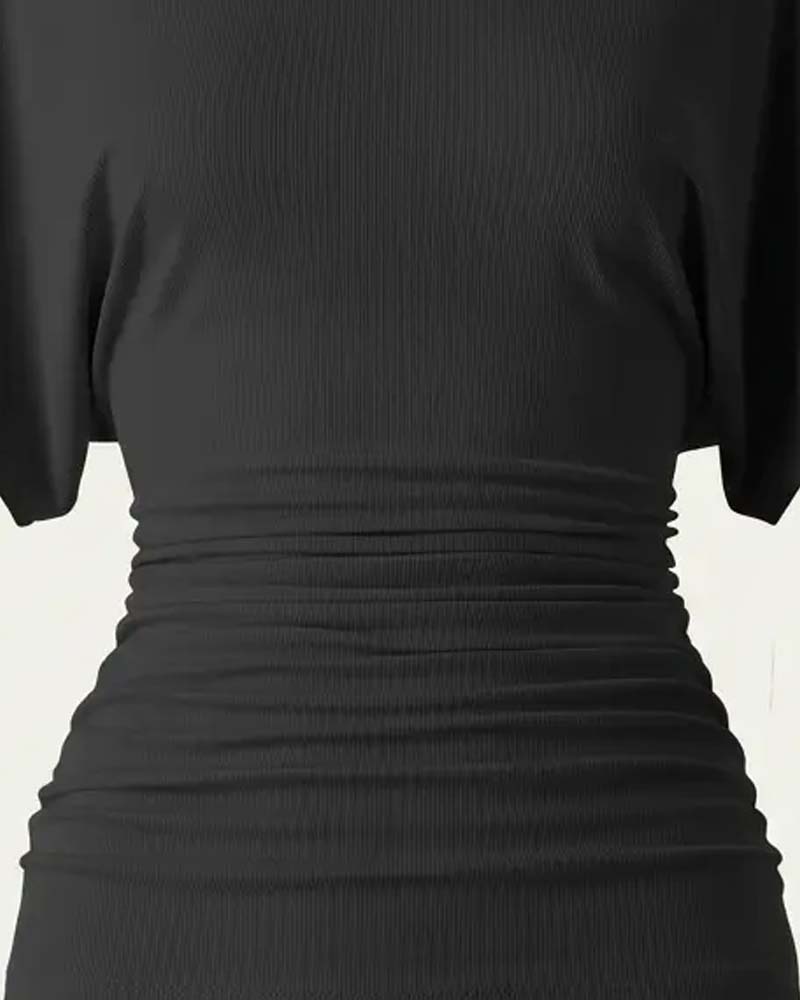 Blus Casual Solid Veckad Kort Ärm