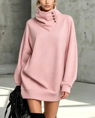 Klänning Turtleneck Diagonal Knapp Loose Fit