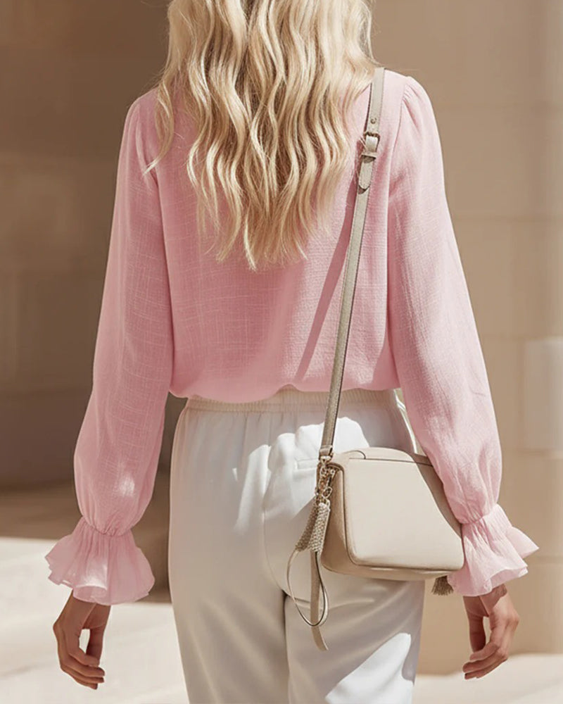 Blus Rynkad Lång Ärm Linne