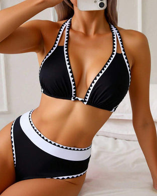 Bikini Sexig Kontrastfärg Delad Triangel
