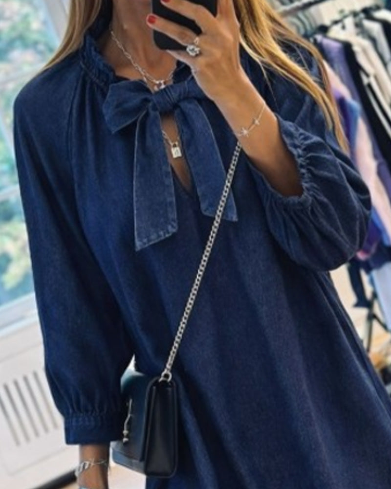 Klänning Denim Rosett 3/4-Ärm