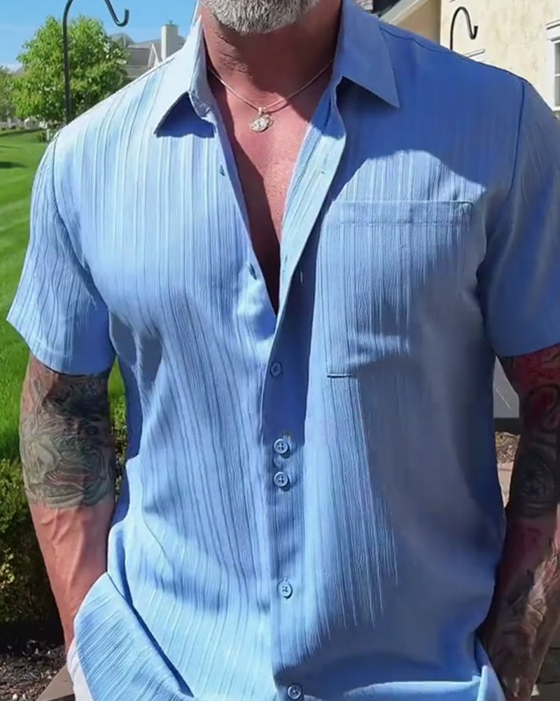 Skjorta Enfärgad Kort Ärm Casual