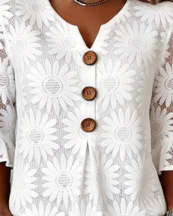 Blus Med Ruffle-Mönster Och Volangärmar