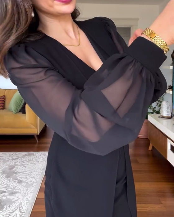 Klänning v-ringad lykta ärm slim