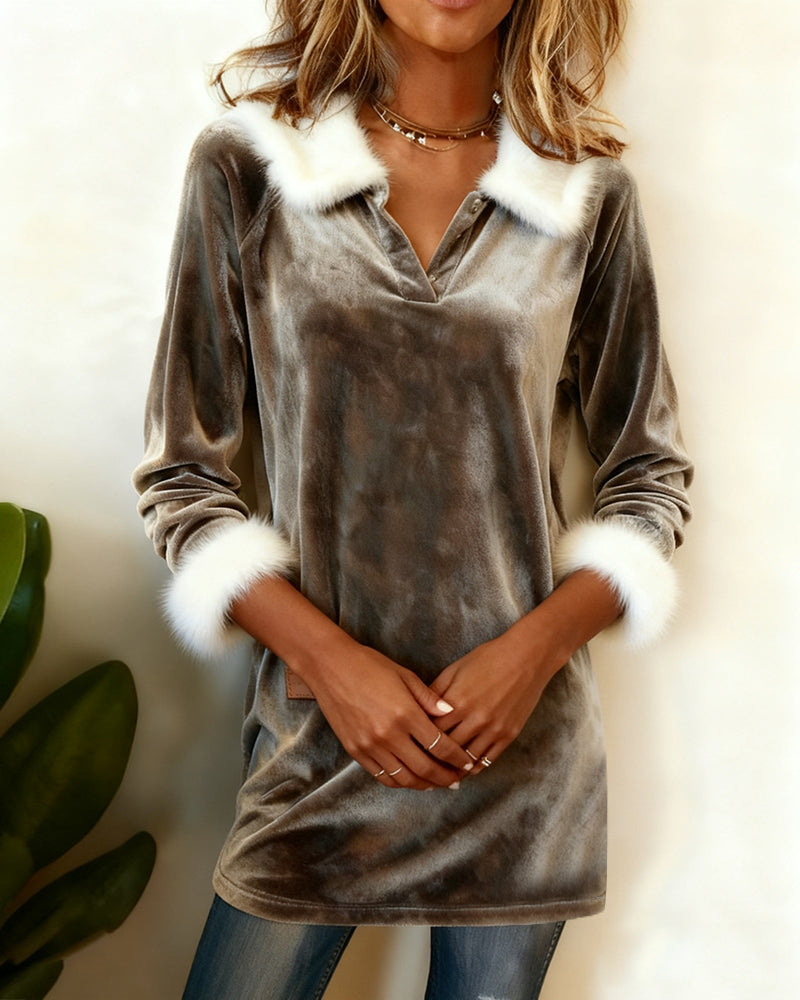 Långärmad Topp I Plysch Med V-Ringning